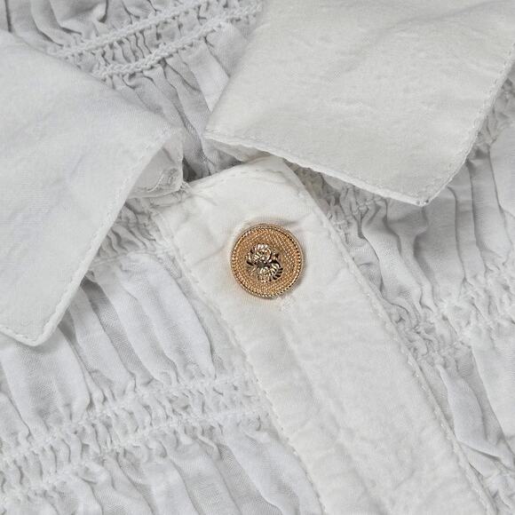 J. Crew Smocked button-up shirt‎ in cotton-blend voile White XL BU278 - Picture 4 of 8